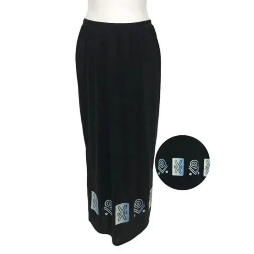 Vintage 90s Y2K Maxi Skirt Black Tribal Print L
